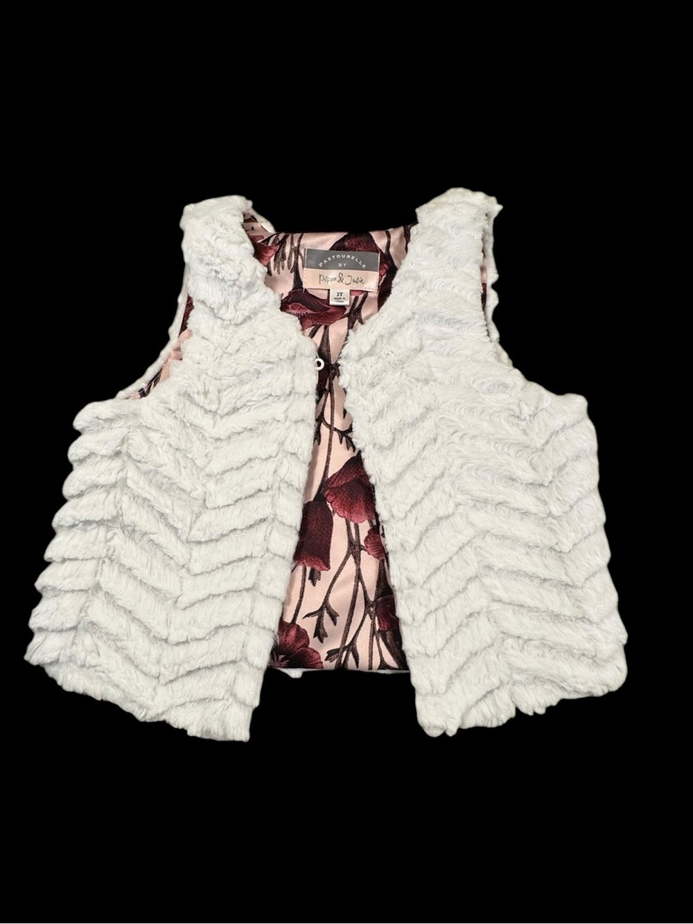 Pippa & Julie white pastourelle Vest with Pink Floral Liner